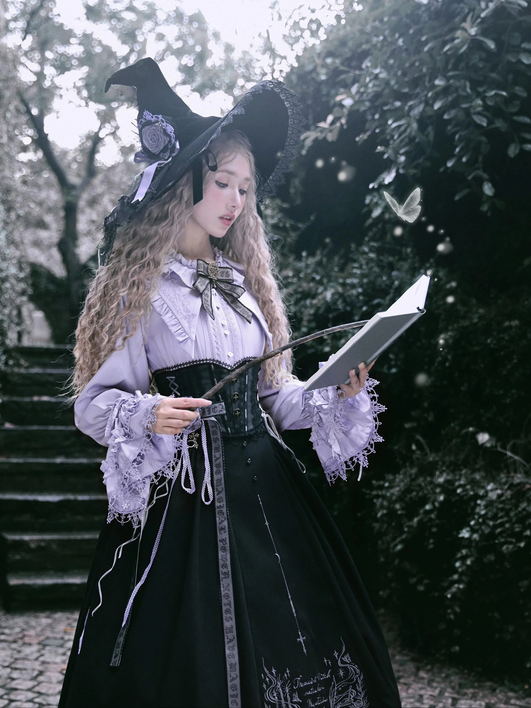 Chris House Lolita - Witch Notes - Gothic Lolita Embroidered Dress Suit, Cross and Rose Print - Image 23