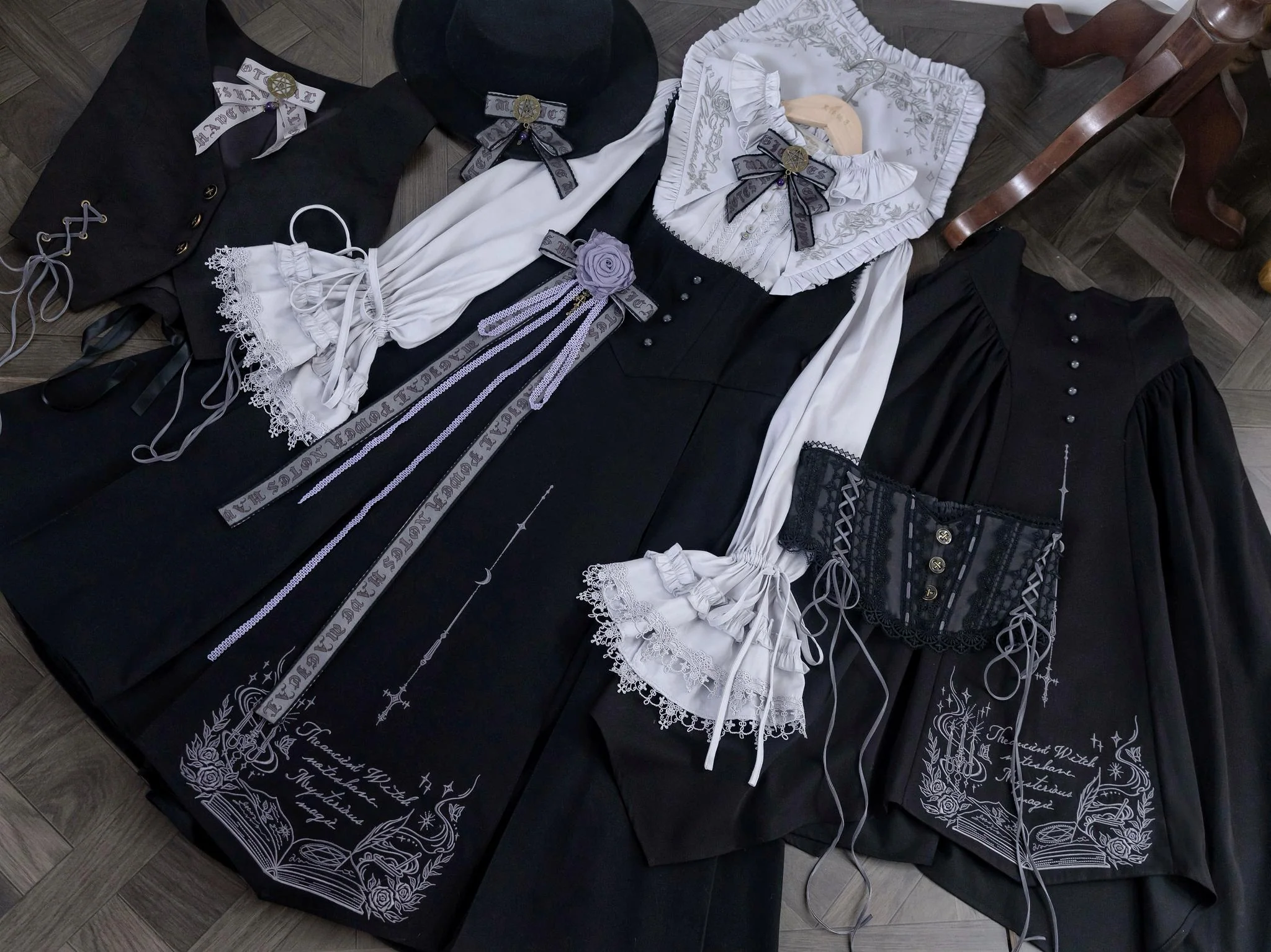 Chris House Lolita - Witch Notes - Gothic Lolita Embroidered Dress Suit, Cross and Rose Print - Image 31