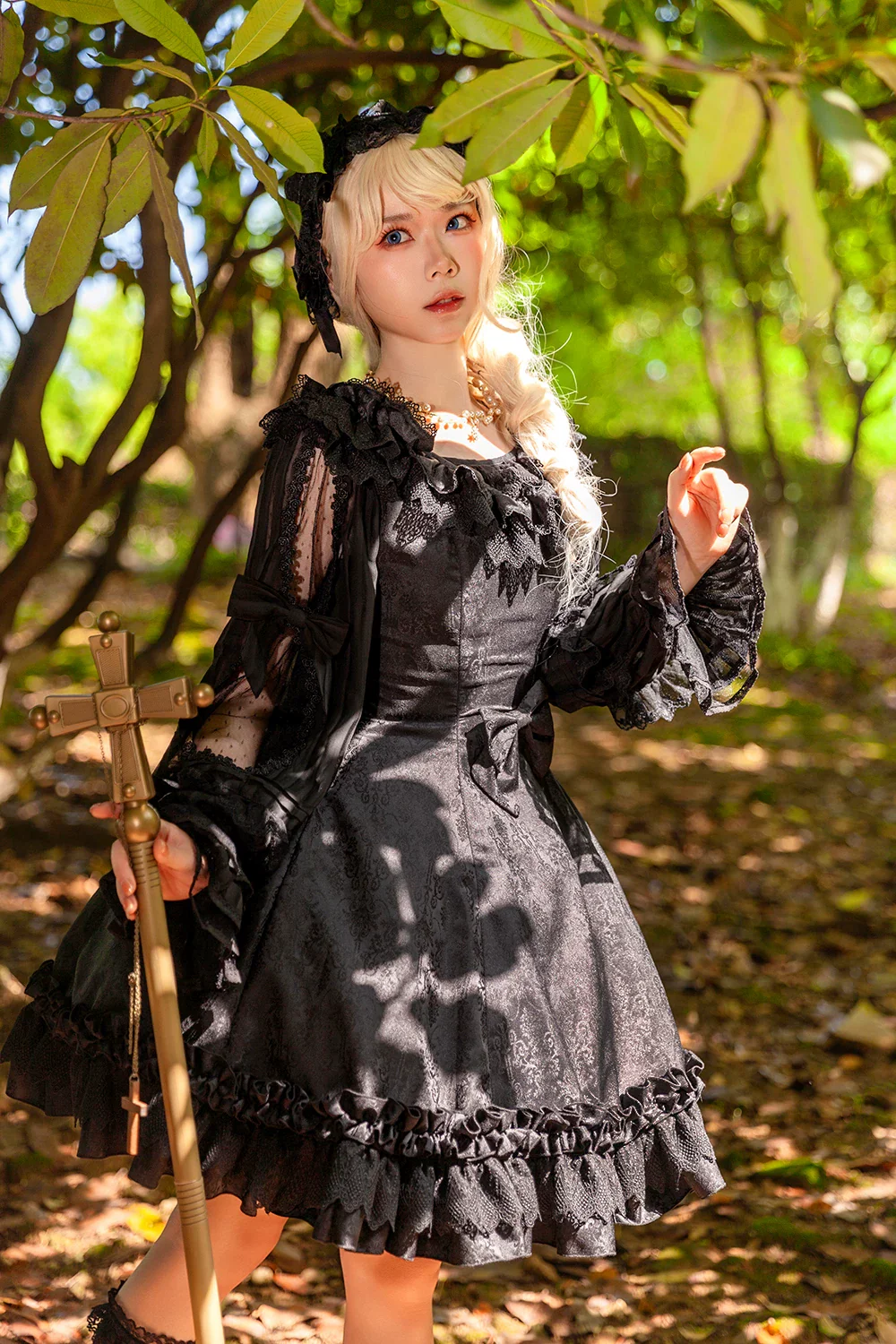 Canon Of Floral Melody - Gothic Lolita Black JSK Dress, Jacquard Pattern - Image 13