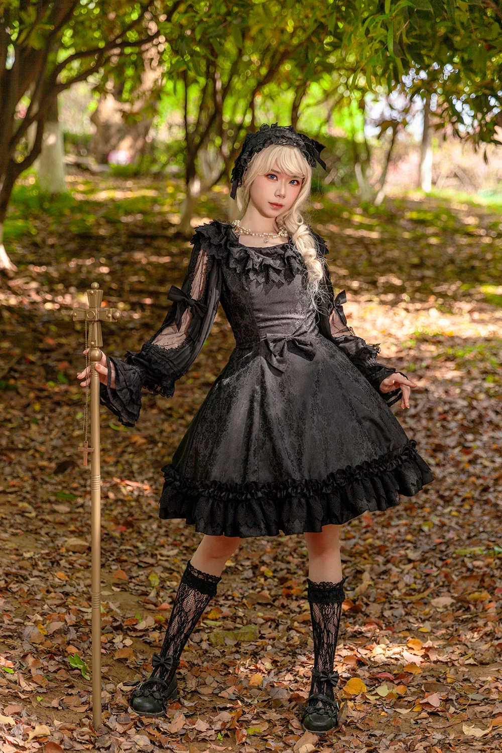 Canon Of Floral Melody - Gothic Lolita Black JSK Dress, Jacquard Pattern - Image 2
