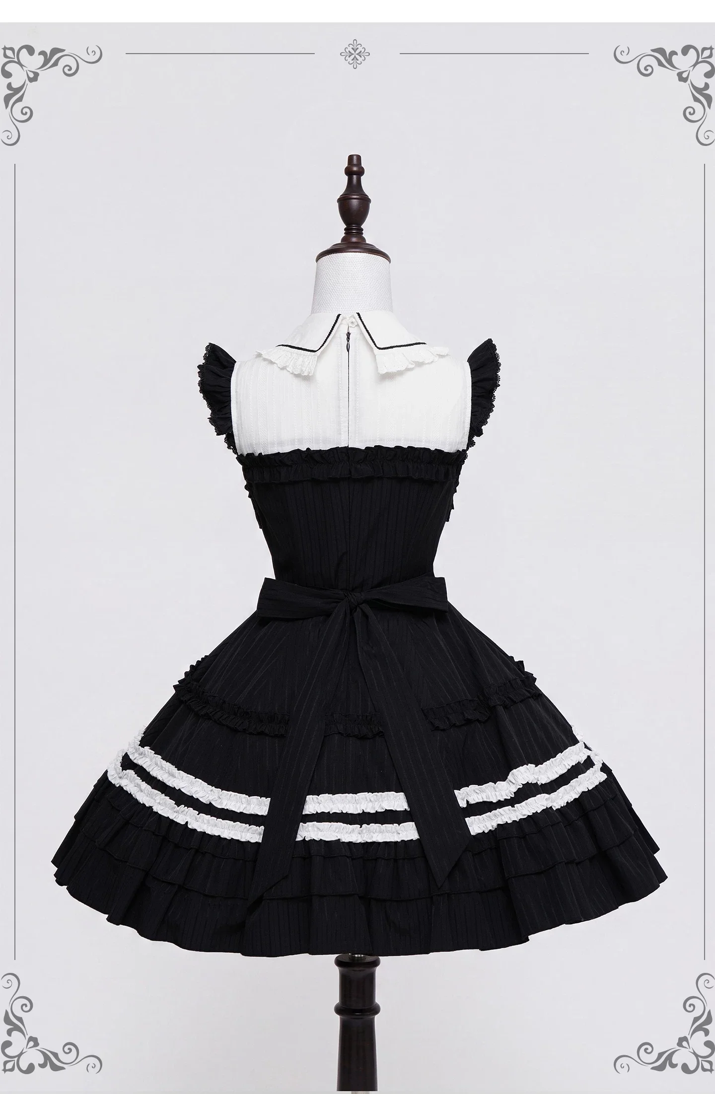 Lily Doll - Gothic Lolita Black White Contrast JSK Dress with Ruffles - Image 2