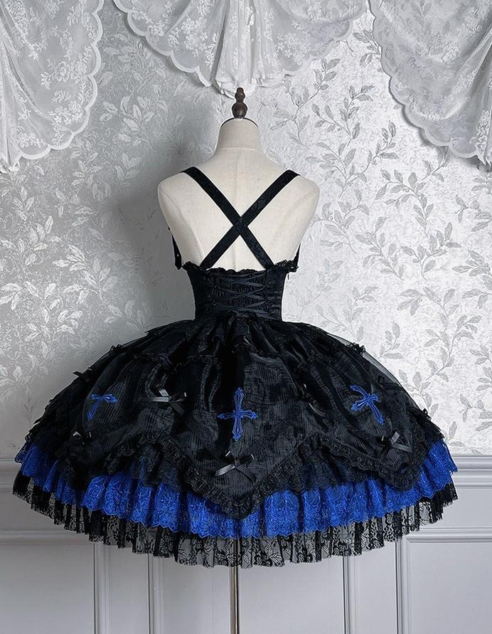 Dark Fog Feast - Gothic Lolita Bust-support Strap Dress, Lace & Cross - Image 10