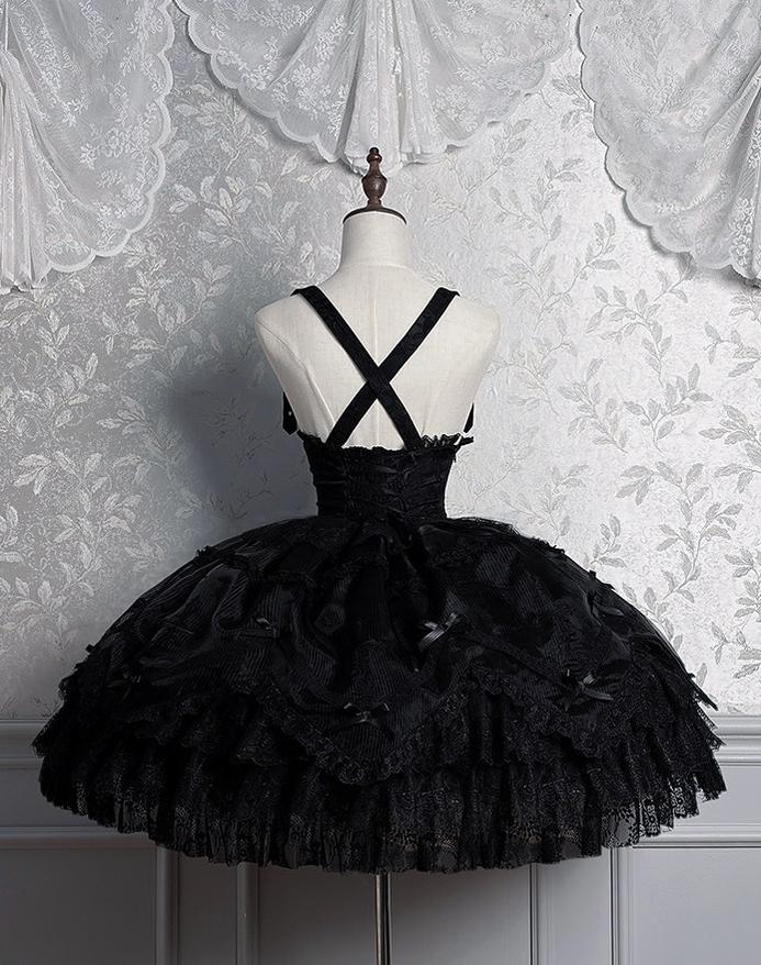 Dark Fog Feast - Gothic Lolita Bust-support Strap Dress, Lace & Cross - Image 14