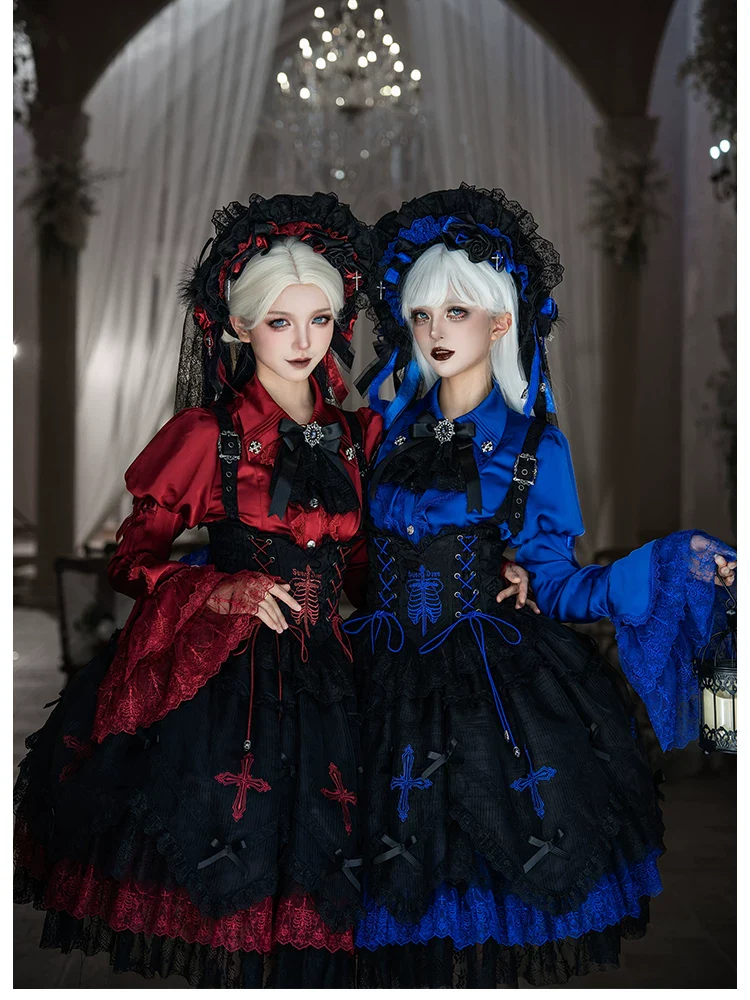 Dark Fog Feast - Gothic Lolita Bust-support Strap Dress, Lace & Cross - Image 16