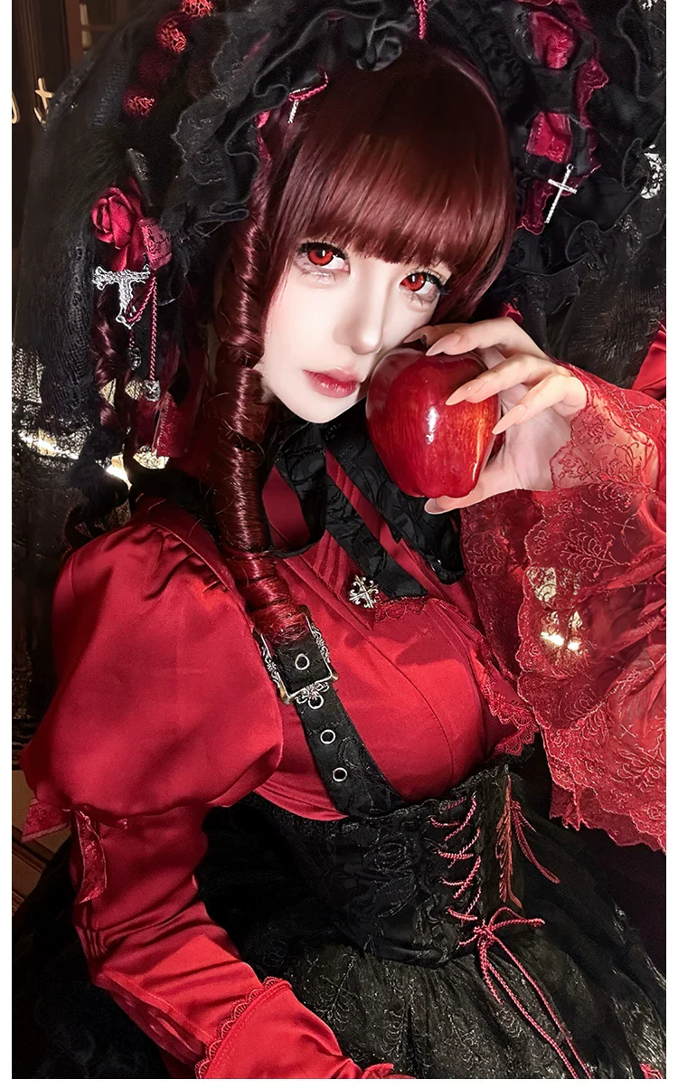 Dark Fog Feast - Gothic Lolita Bust-support Strap Dress, Lace & Cross - Image 41