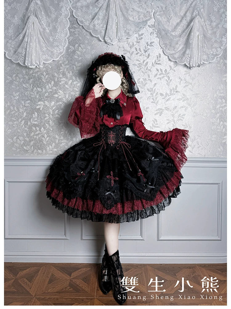 Dark Fog Feast - Gothic Lolita Bust-support Strap Dress, Lace & Cross - Image 50