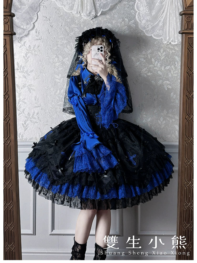 Dark Fog Feast - Gothic Lolita Bust-support Strap Dress, Lace & Cross - Image 59