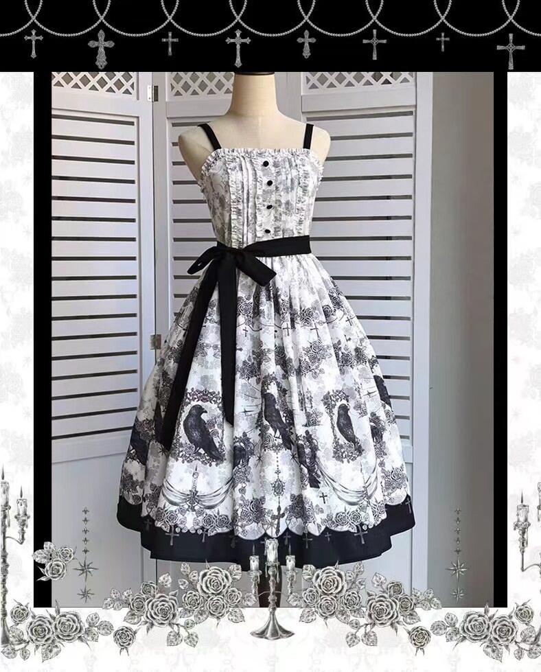 Mystic Crow - Gothic Lolita Crow Printed JSK Dress with Adjustable Straps - Image 3