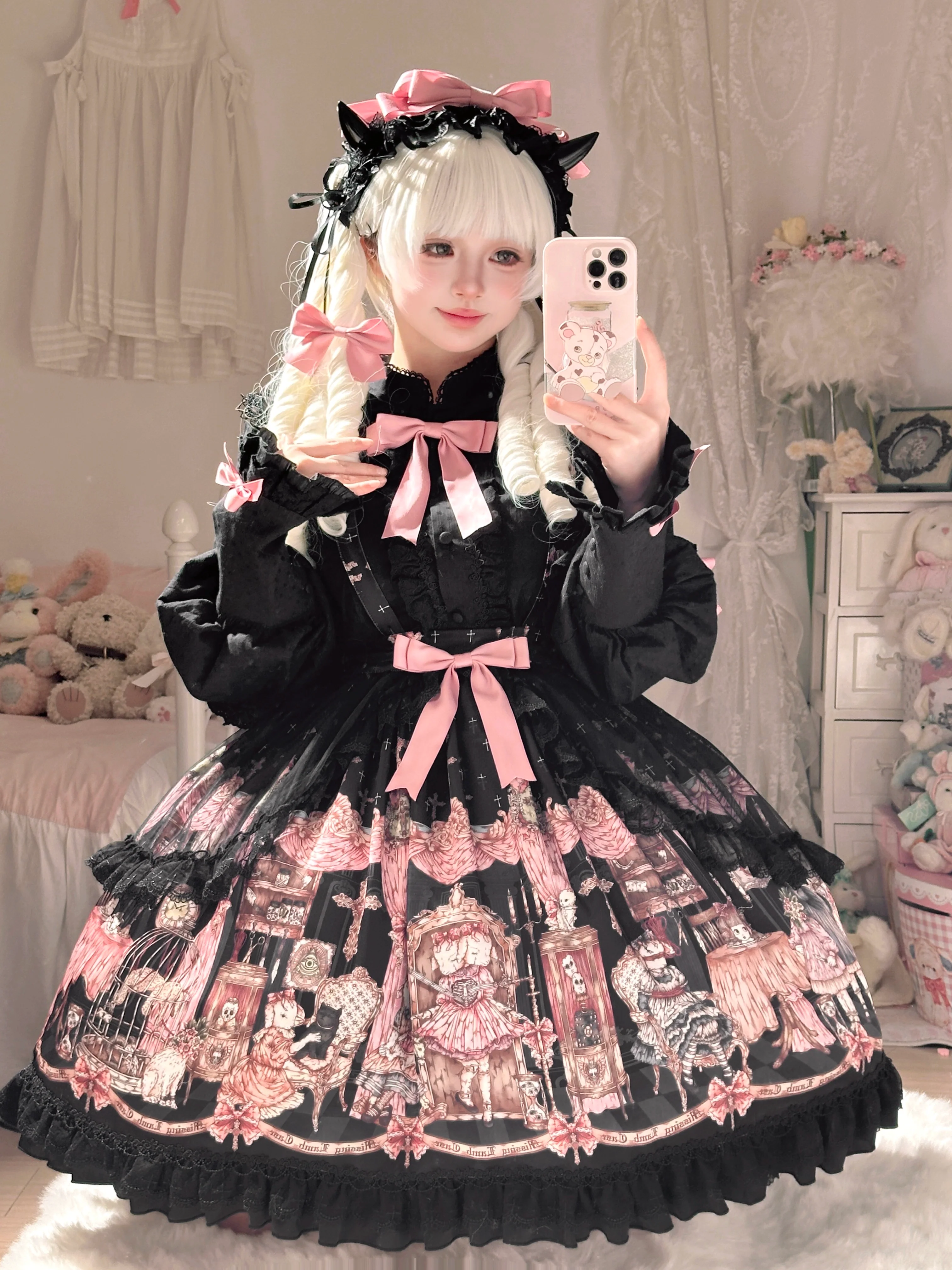 Missing Lamb Case - Gothic Lolita Dress Set with Sheep Prints - Image 13
