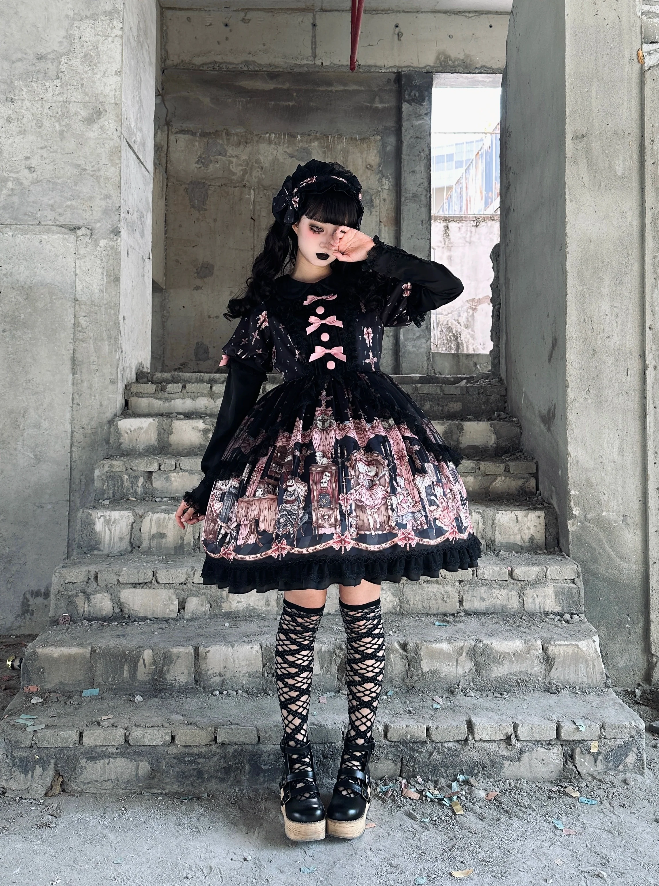 Missing Lamb Case - Gothic Lolita Dress Set with Sheep Prints - Image 27