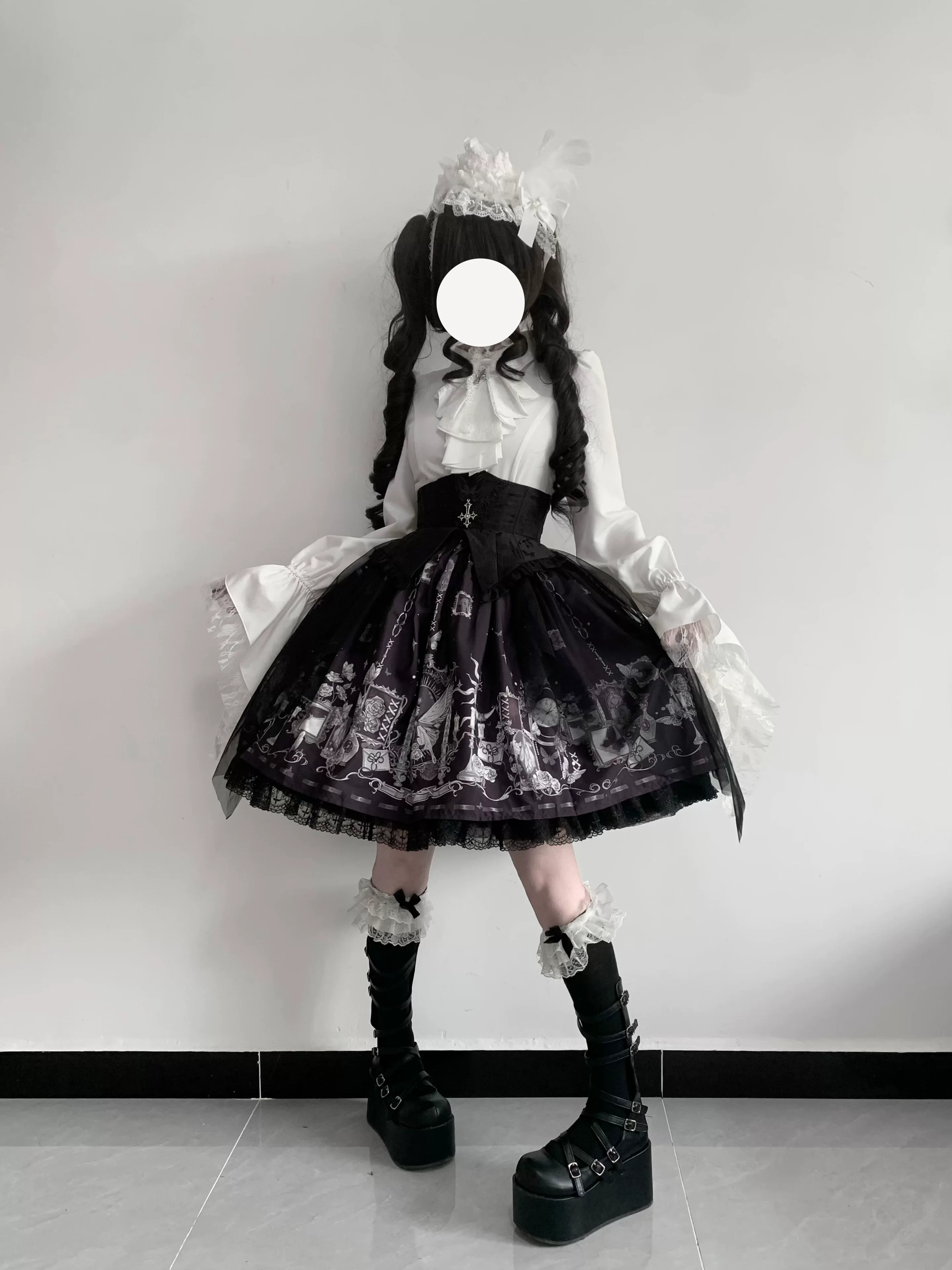 Butterfly Shadow - Halloween Gothic Lolita Fishbone Skirt & Shirt, Butterfly Print - Image 15