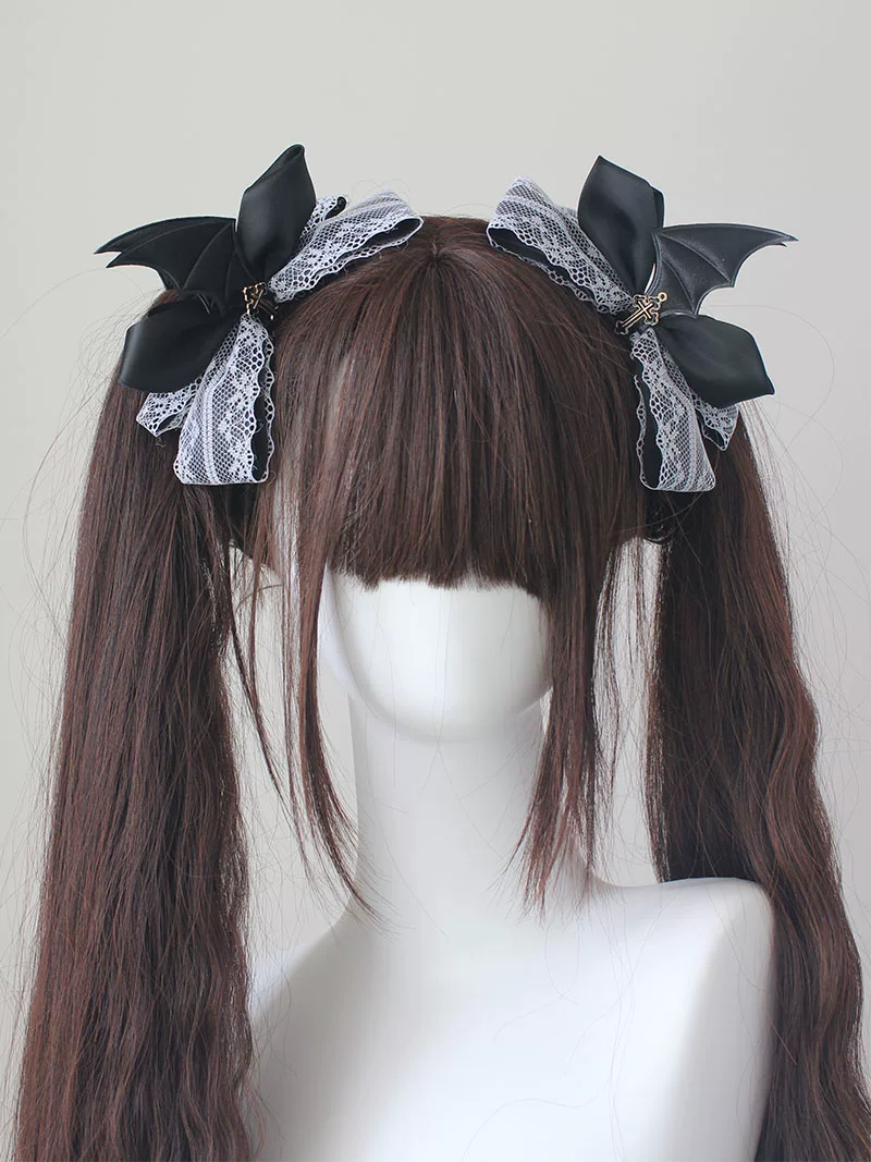Gothic Lolita Hair Clips, Cross & Devil Wings - Image 2