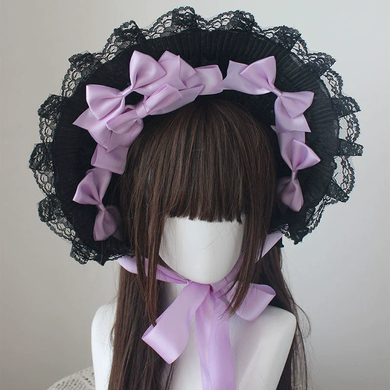 Deer Girl - Gothic Lolita Handmade Bonnet with Bows and Beads - Image 14