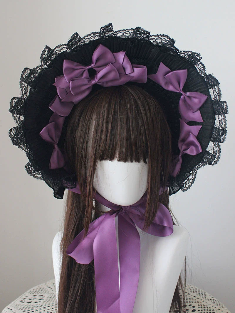 Deer Girl - Gothic Lolita Handmade Bonnet with Bows and Beads - Image 2