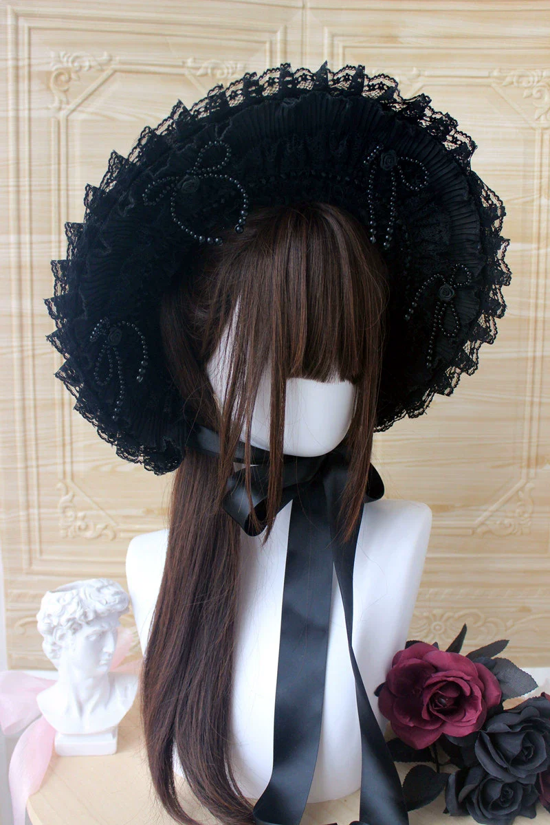Deer Girl - Gothic Lolita Handmade Bonnet with Bows and Beads - Image 8