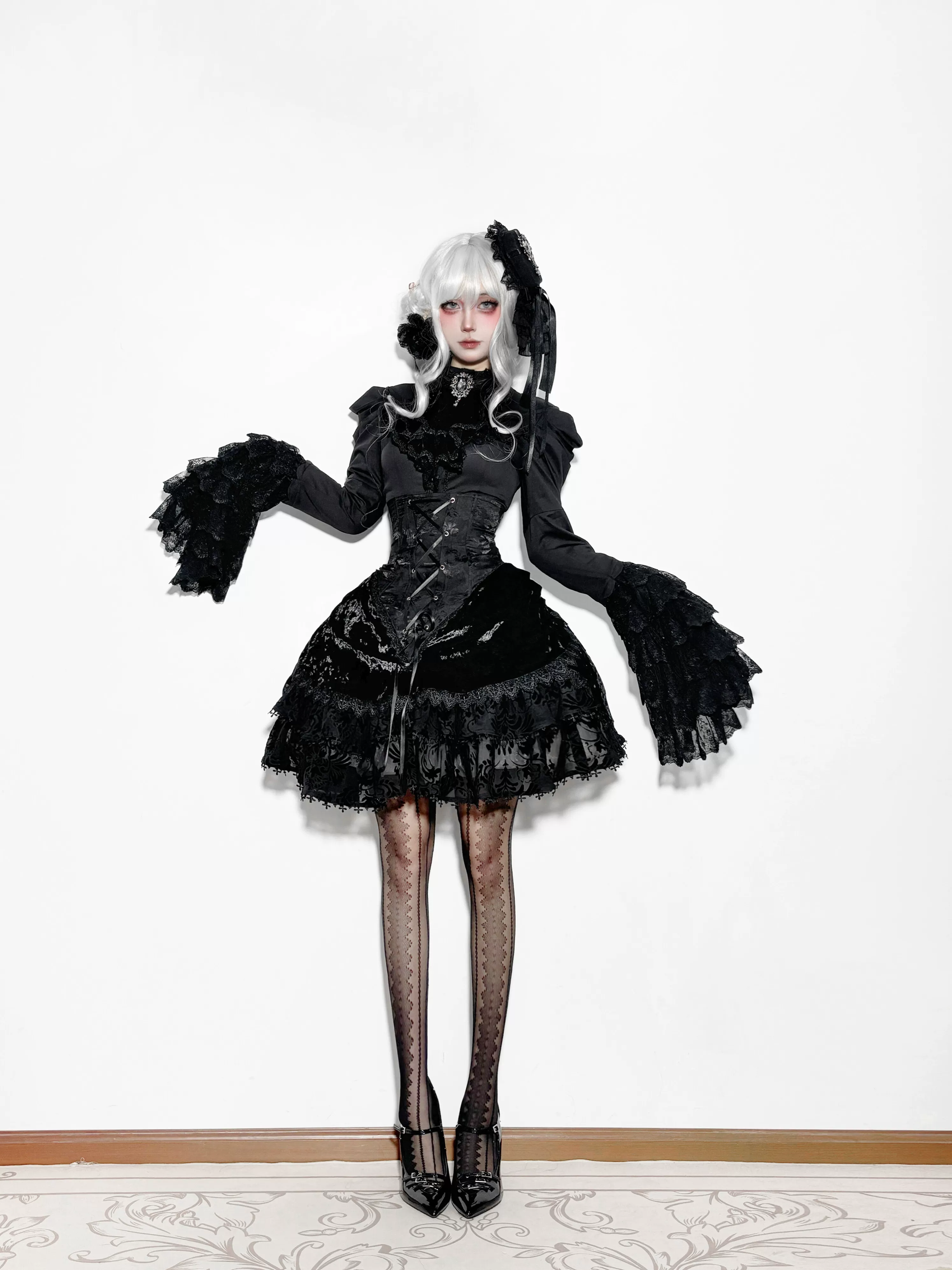 Twilight Hour - Gothic Lolita Hime-sleeve Blouse & Corset Skirt Set - Image 13