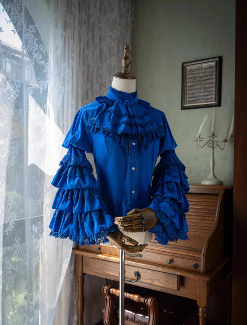 Dark Night - Gothic Lolita Hime Sleeve Blouse, Detachable Jabot - Image 2
