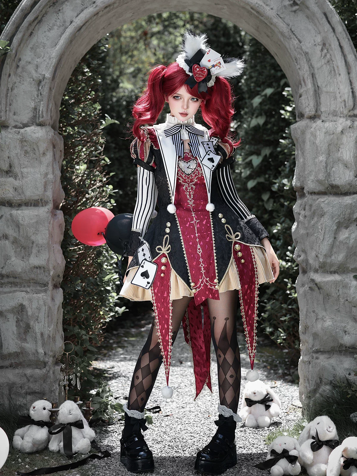 Circus Fantasy Night - Gothic Lolita Jacquard Dress, Pointed Tail Hem - Image 2