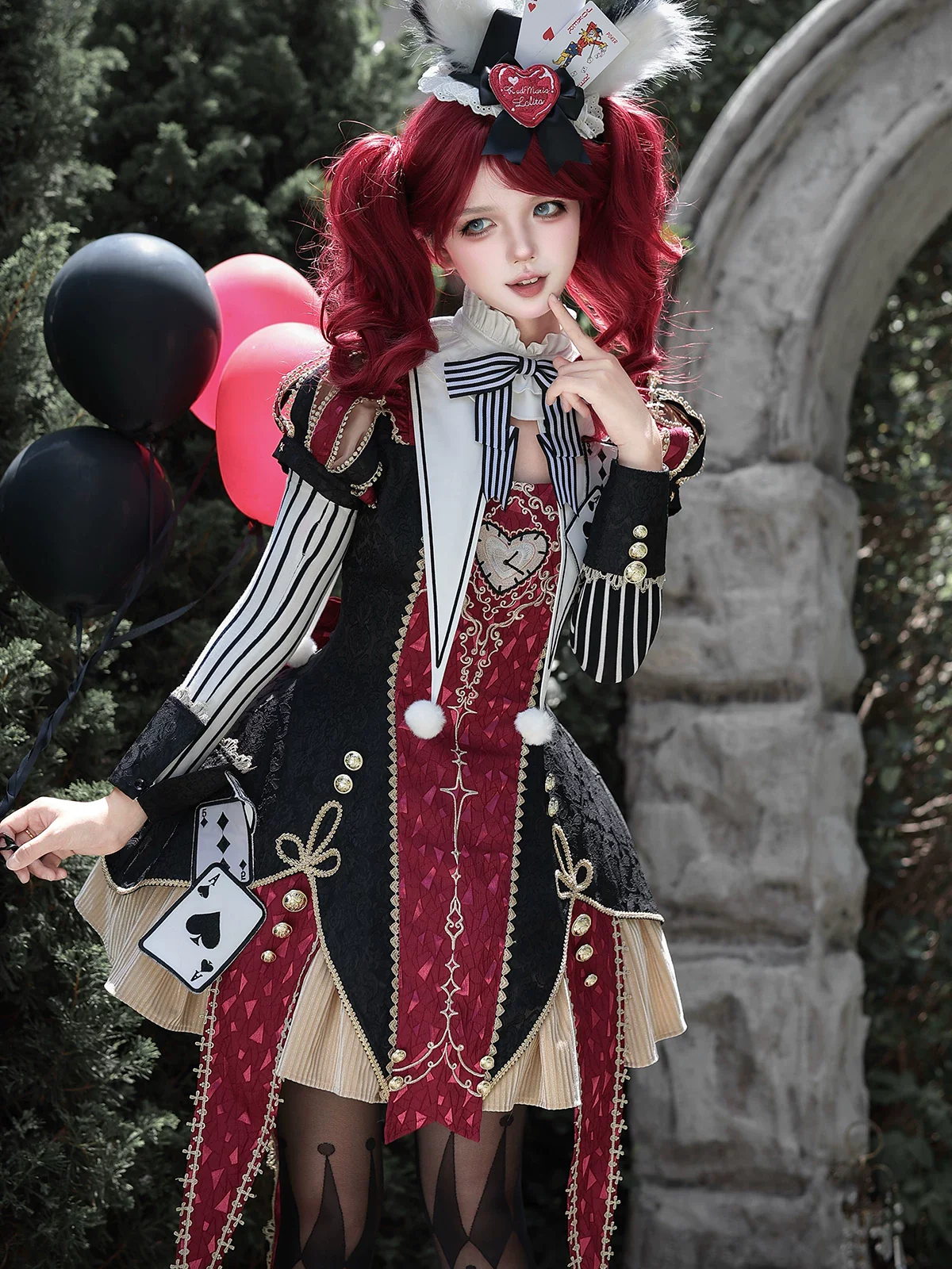 Circus Fantasy Night - Gothic Lolita Jacquard Dress, Pointed Tail Hem - Image 9