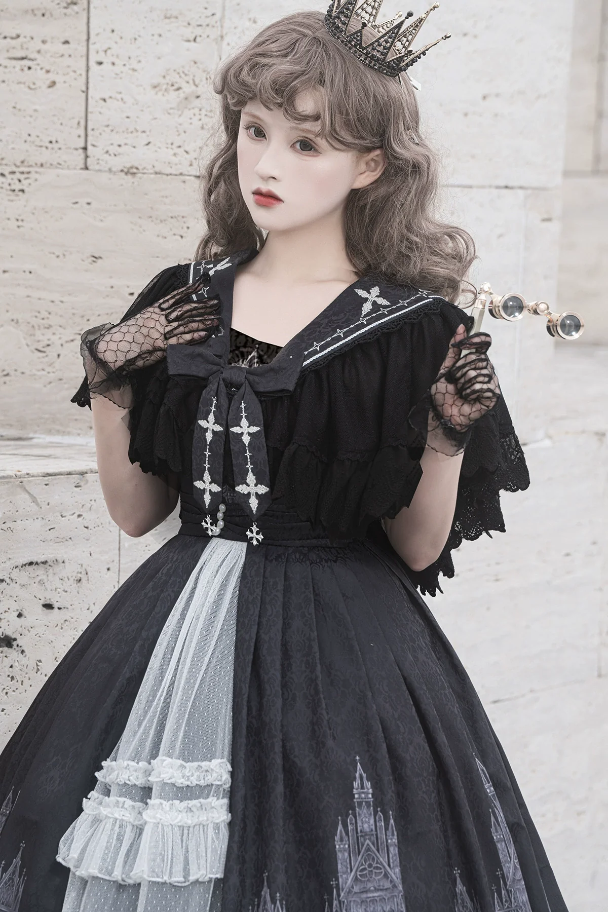 Silent Church - Gothic Lolita JSK Front Open Printed Dress and Thin Cardigan Set - Image 10