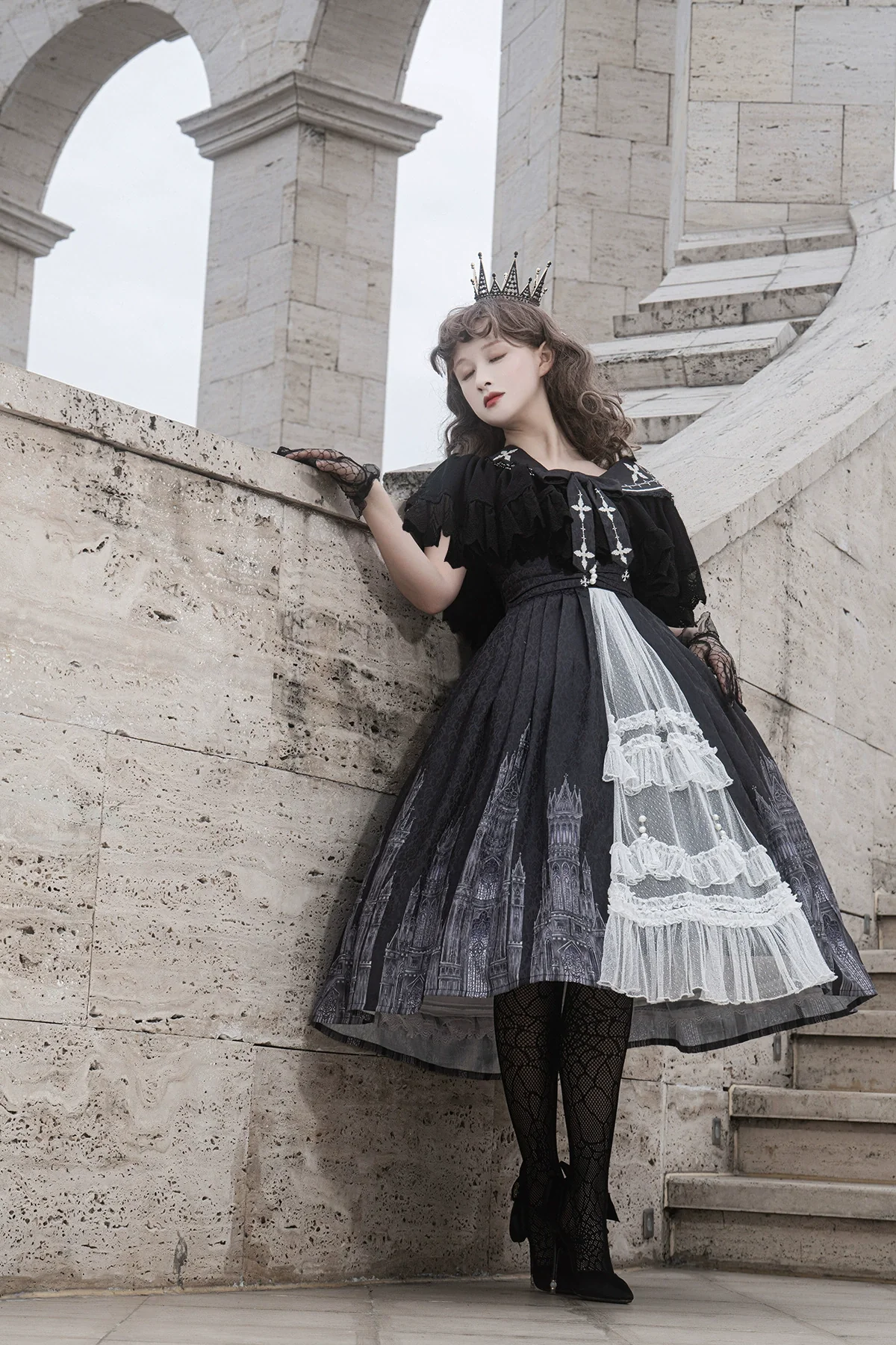 Silent Church - Gothic Lolita JSK Front Open Printed Dress and Thin Cardigan Set - Image 12