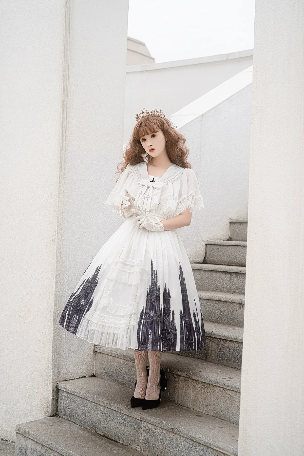 Silent Church - Gothic Lolita JSK Front Open Printed Dress and Thin Cardigan Set - Image 15
