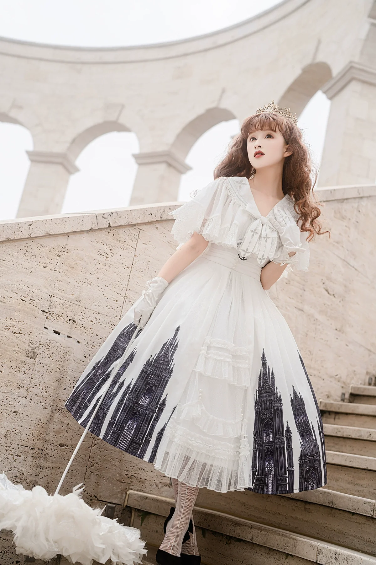 Silent Church - Gothic Lolita JSK Front Open Printed Dress and Thin Cardigan Set - Image 16