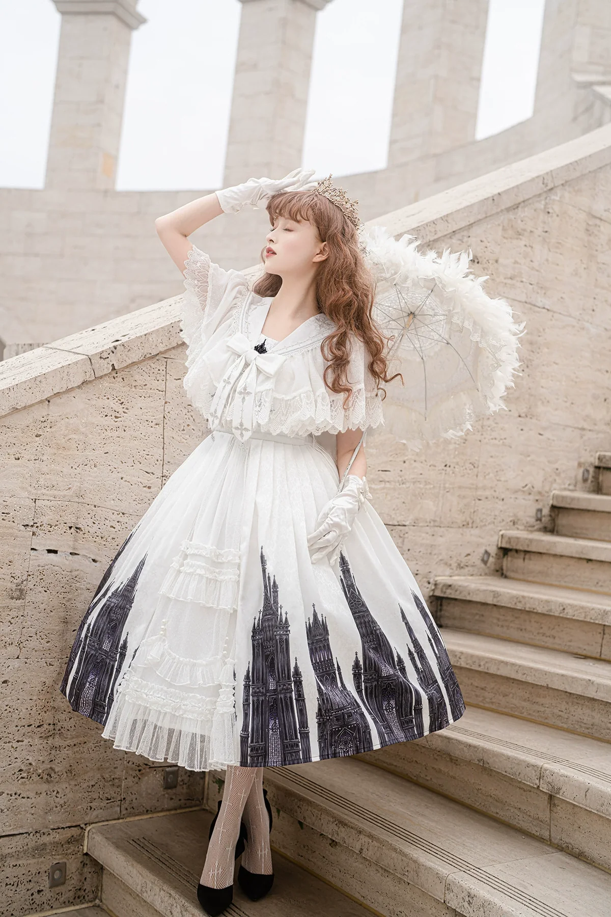 Silent Church - Gothic Lolita JSK Front Open Printed Dress and Thin Cardigan Set - Image 19