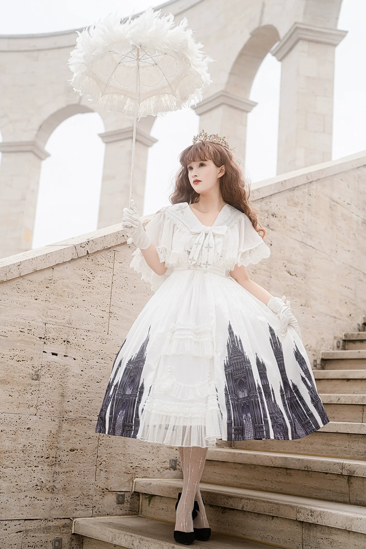 Silent Church - Gothic Lolita JSK Front Open Printed Dress and Thin Cardigan Set - Image 23