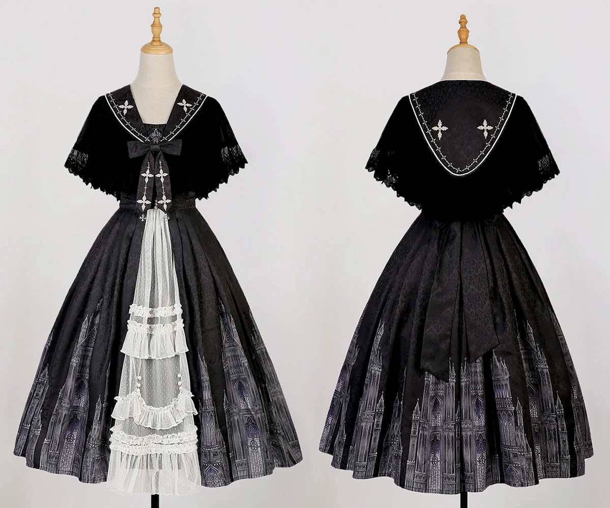 Silent Church - Gothic Lolita JSK Front Open Printed Dress and Thin Cardigan Set - Image 28
