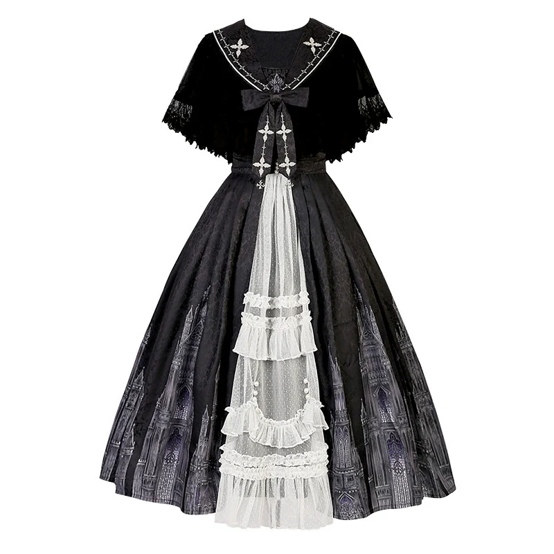 Silent Church - Gothic Lolita JSK Front Open Printed Dress and Thin Cardigan Set - Image 31