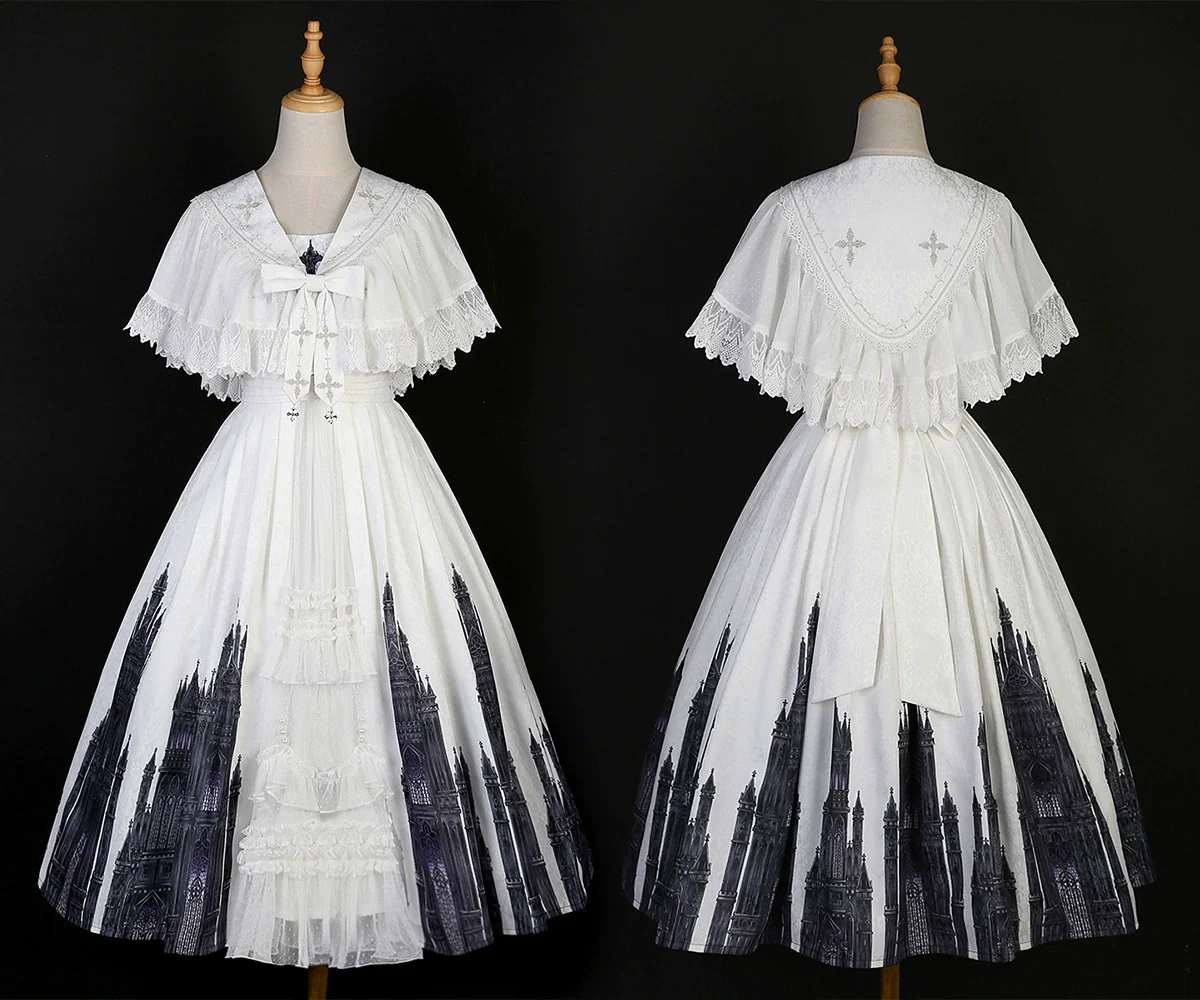 Silent Church - Gothic Lolita JSK Front Open Printed Dress and Thin Cardigan Set - Image 33
