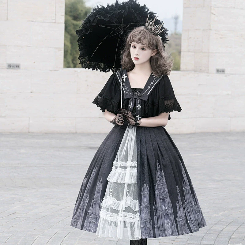 Silent Church - Gothic Lolita JSK Front Open Printed Dress and Thin Cardigan Set - Image 4