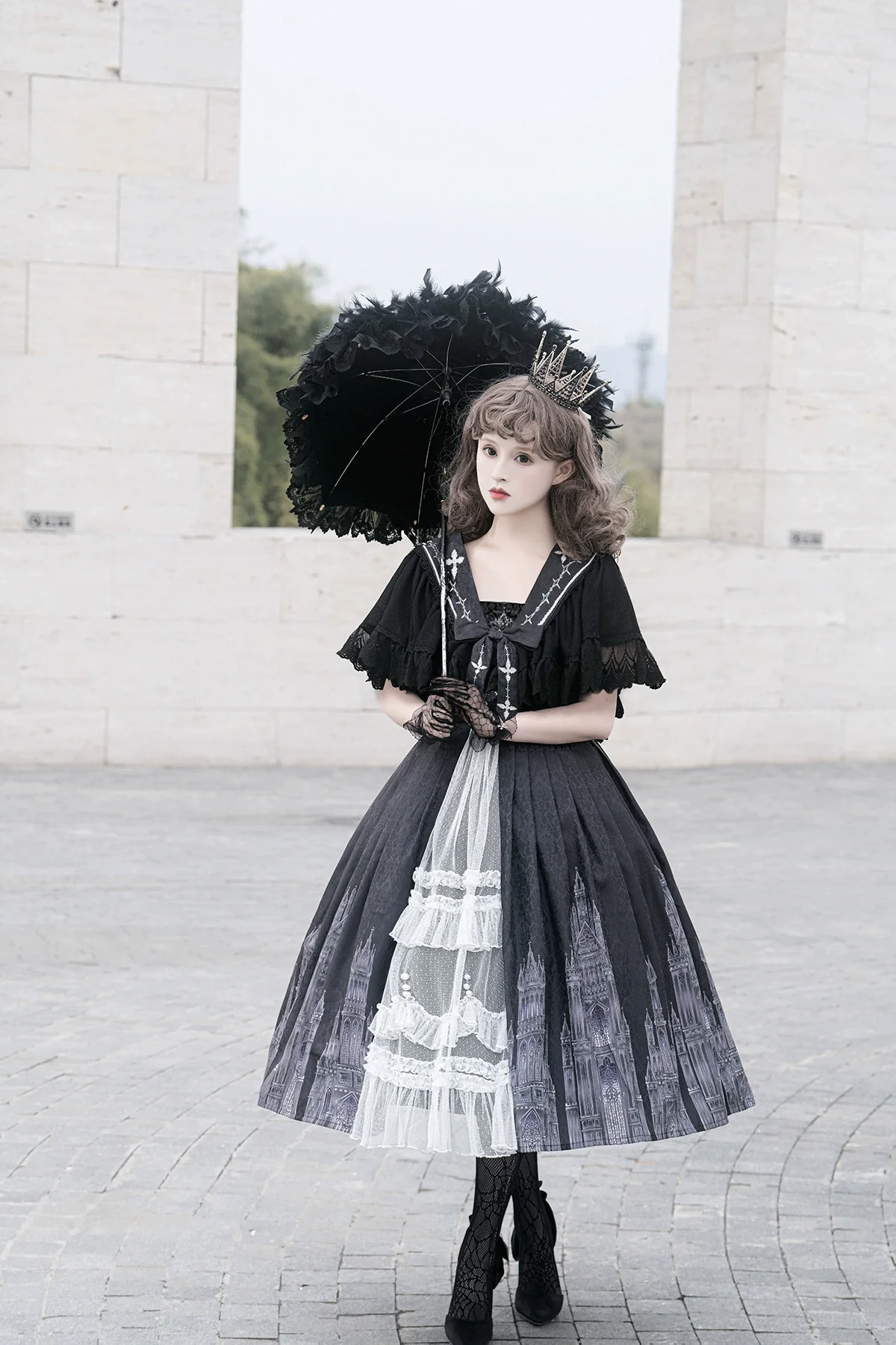 Silent Church - Gothic Lolita JSK Front Open Printed Dress and Thin Cardigan Set - Image 5