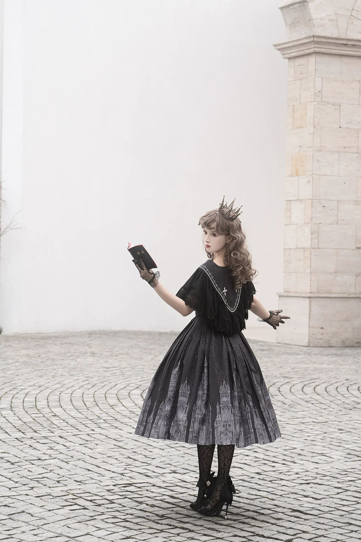Silent Church - Gothic Lolita JSK Front Open Printed Dress and Thin Cardigan Set - Image 6