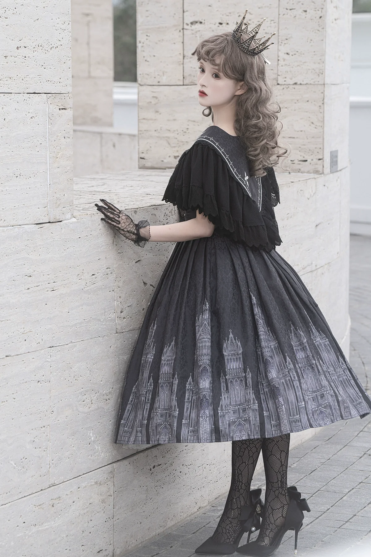 Silent Church - Gothic Lolita JSK Front Open Printed Dress and Thin Cardigan Set - Image 7