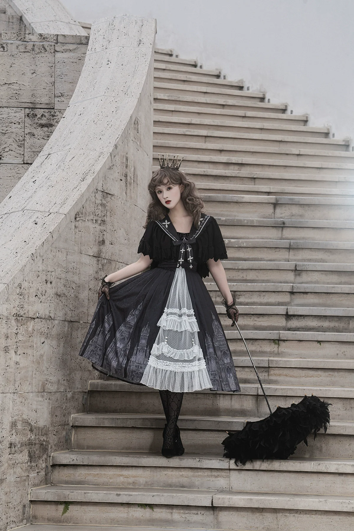 Silent Church - Gothic Lolita JSK Front Open Printed Dress and Thin Cardigan Set - Image 8