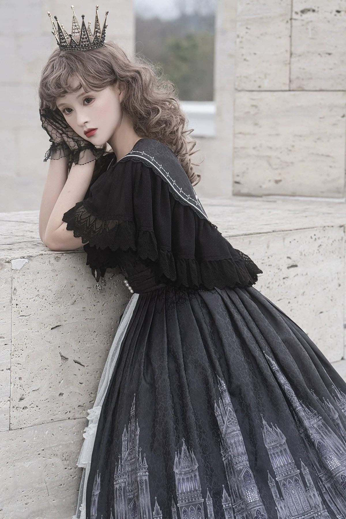 Silent Church - Gothic Lolita JSK Front Open Printed Dress and Thin Cardigan Set - Image 9
