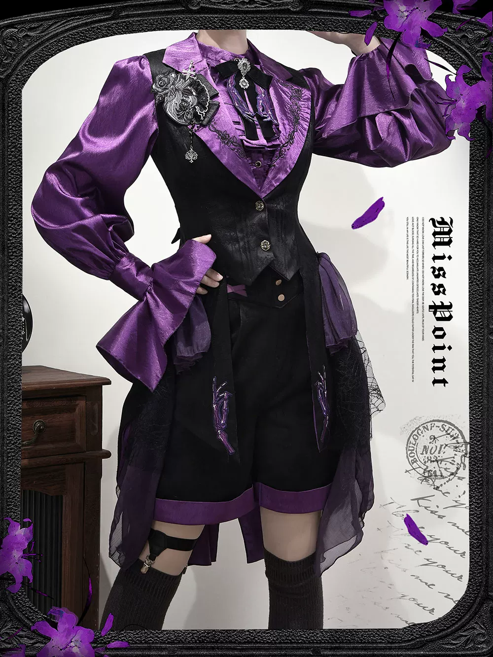 Moonnight Return - Gothic Lolita Long Vest, Embroidered Collar - Image 5