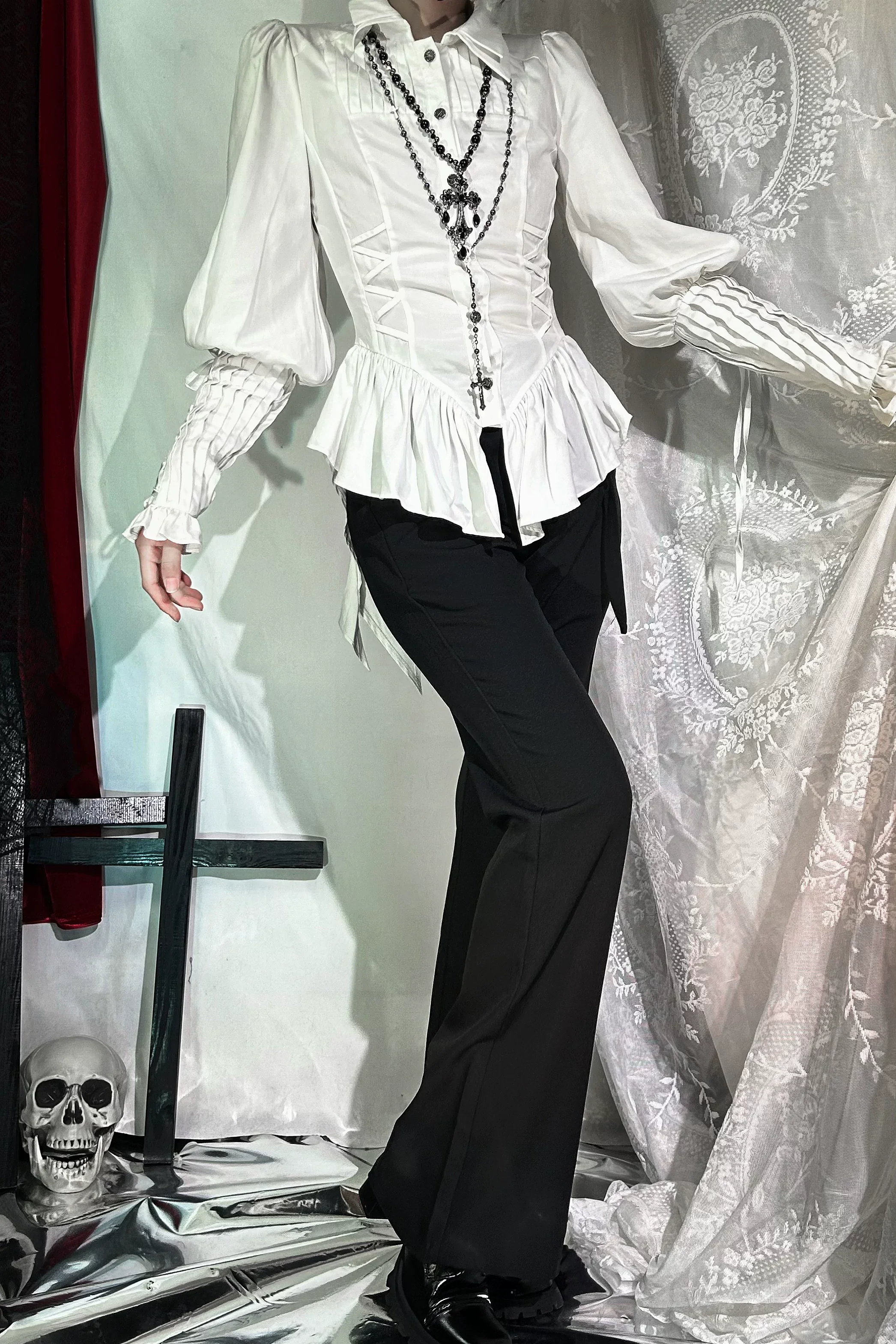 The Lute Player - Gothic Lolita Mutton Sleeves Blouse, Swallow Tail Hem - Image 6