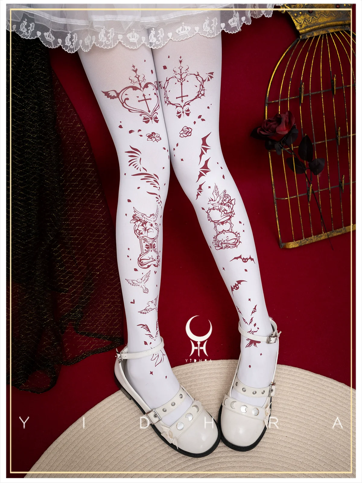 Yidhra - Angel&Devil - Gothic Lolita Pantyhose Printed Goth Tights - Image 2