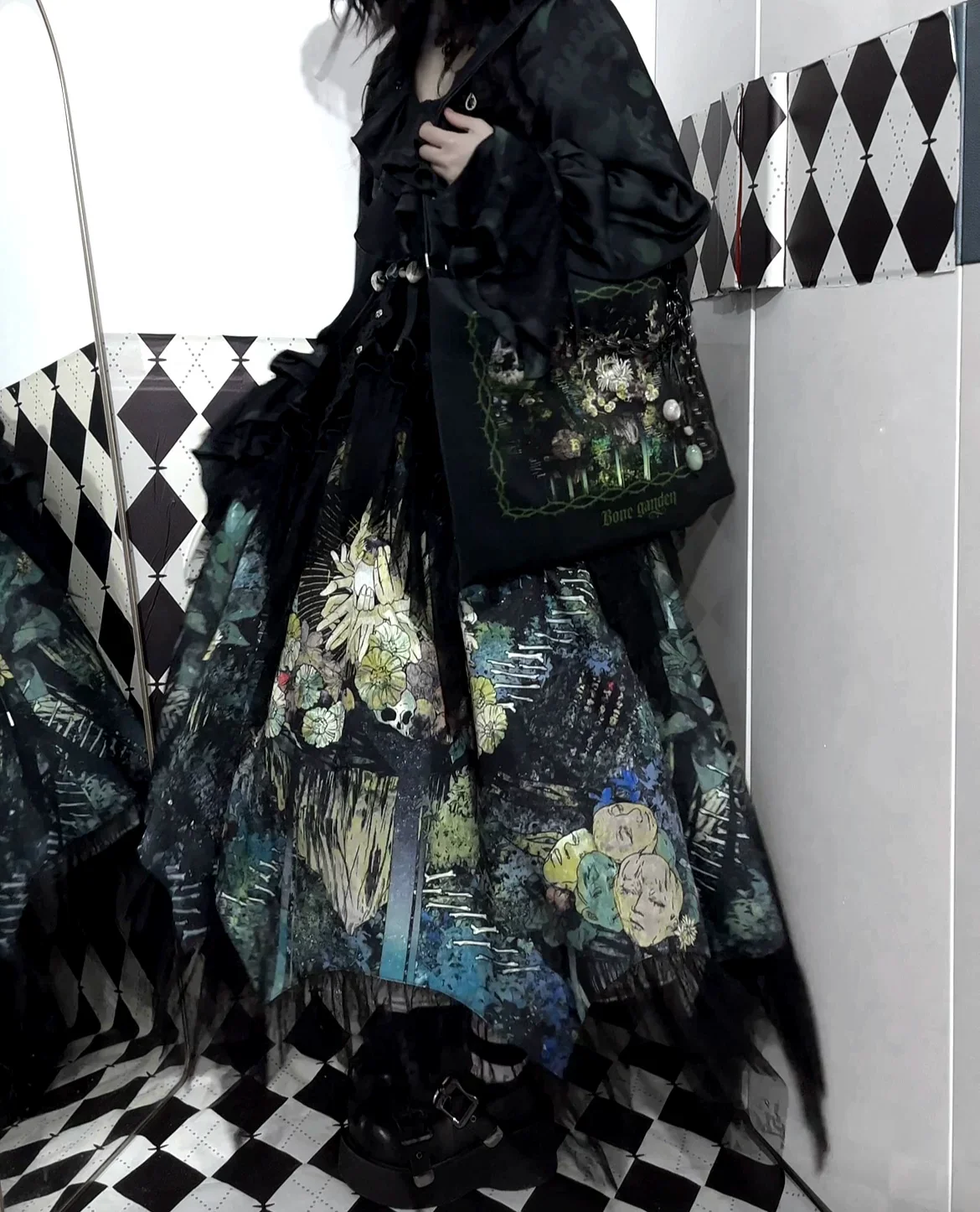 Bone Garden - Gothic Lolita Printed Tote Bag, Adjustable Strap - Image 11