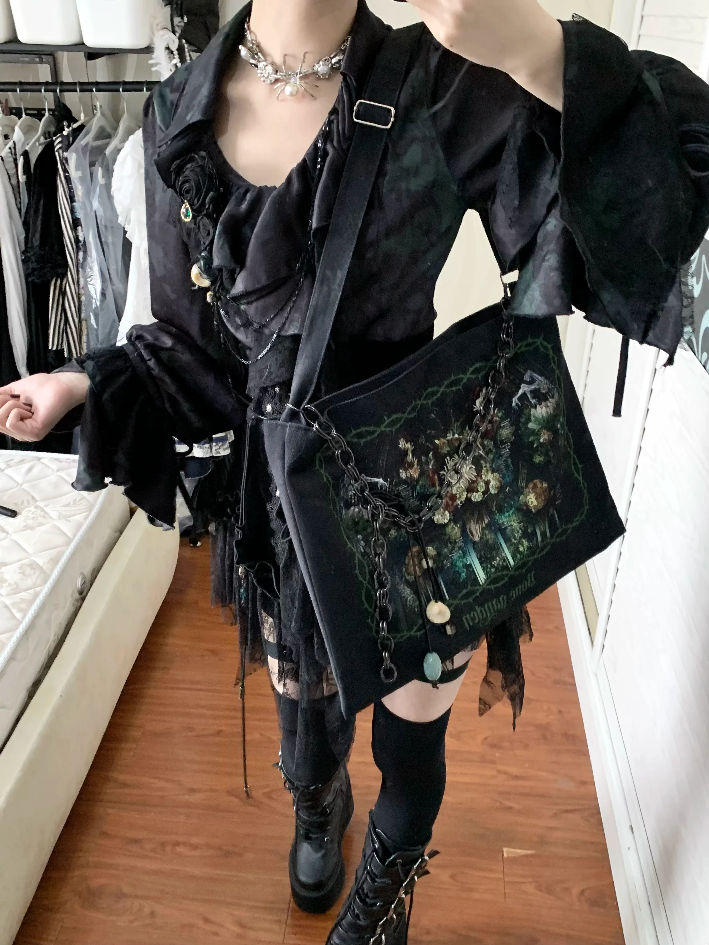 Bone Garden - Gothic Lolita Printed Tote Bag, Adjustable Strap - Image 12