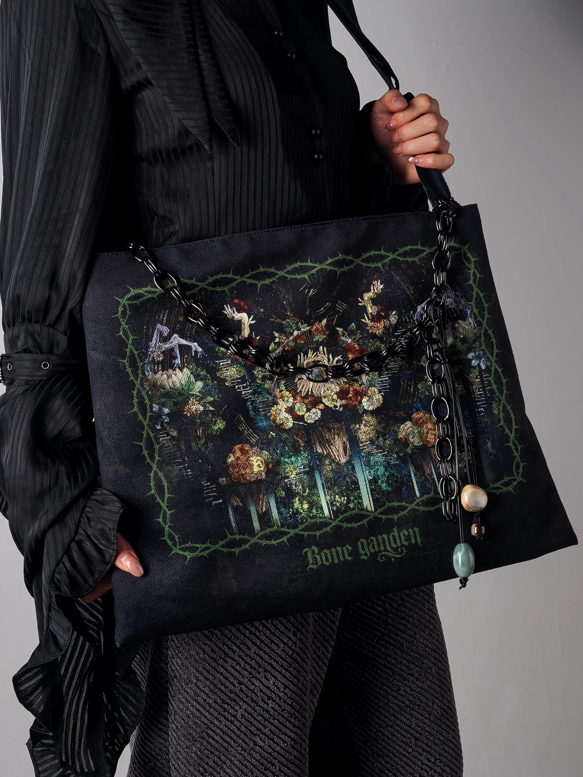 Bone Garden - Gothic Lolita Printed Tote Bag, Adjustable Strap - Image 2