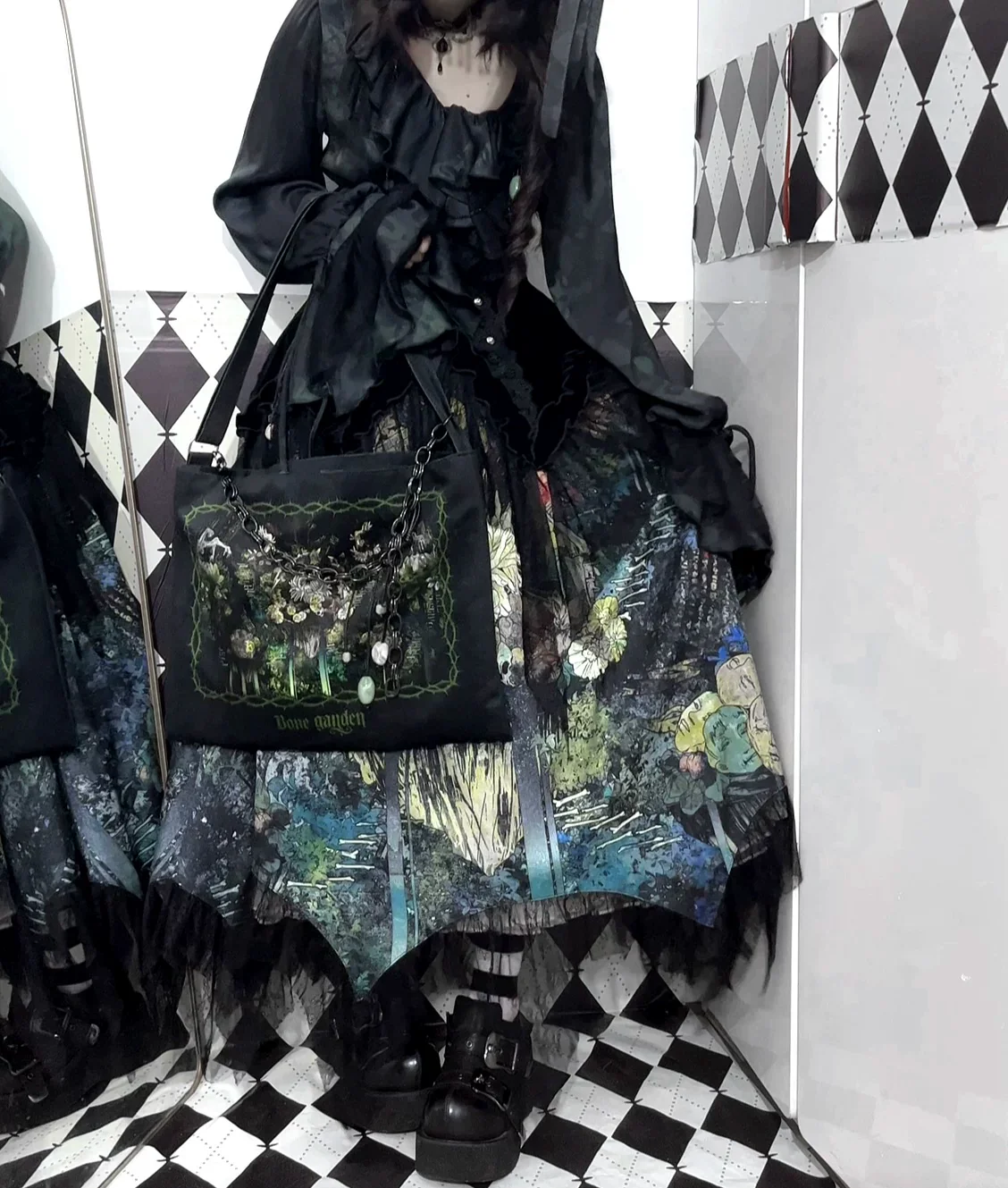 Bone Garden - Gothic Lolita Printed Tote Bag, Adjustable Strap - Image 9