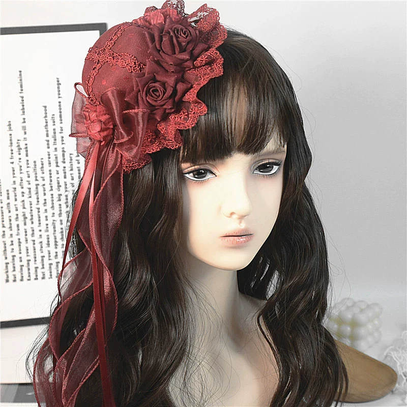 Gothic Lolita Red Top Hat, Rose & Bow