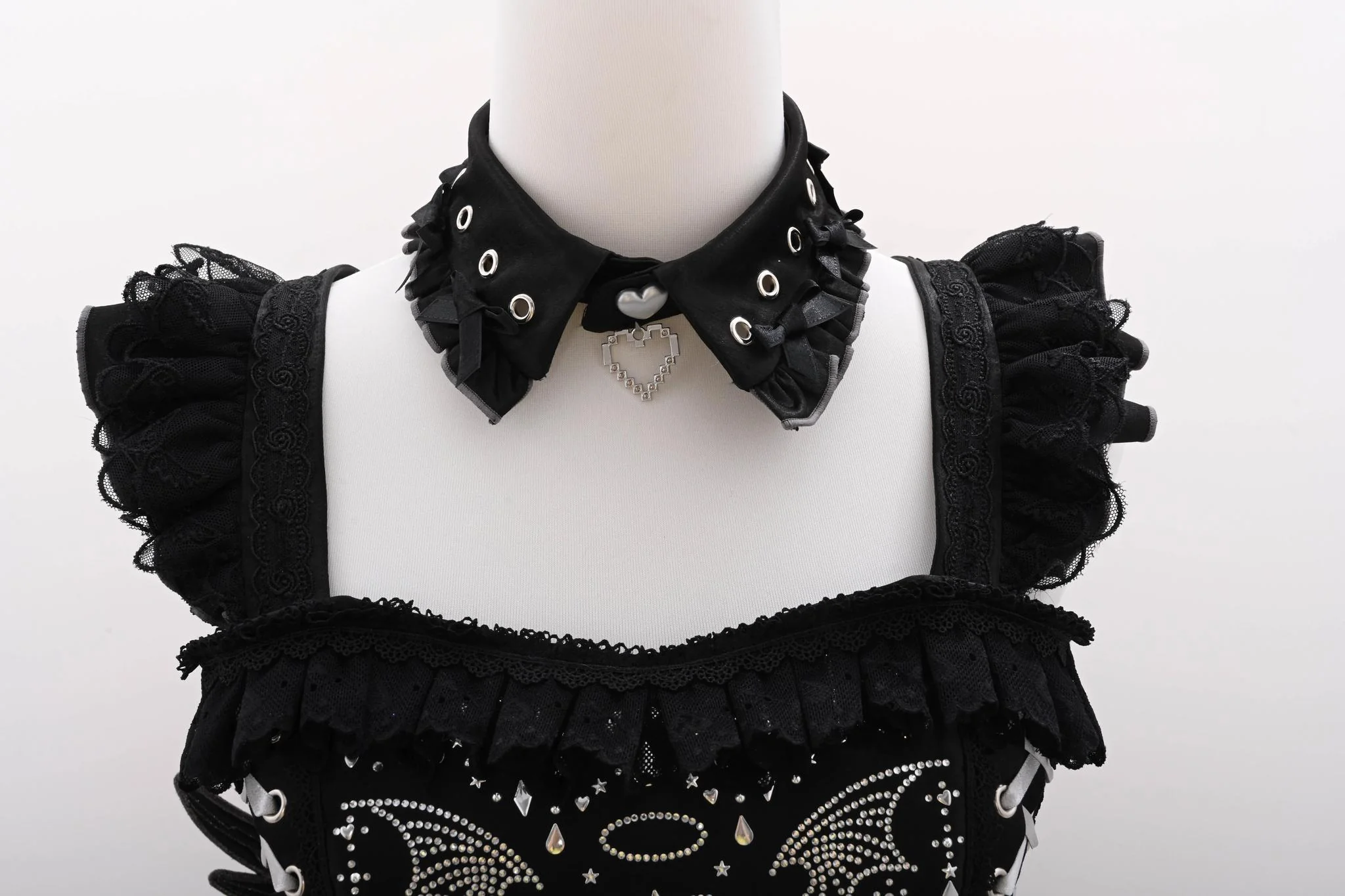 Metallic Angel Black - Gothic Lolita Rhinestone Top & Ruffled Skirt Set - Image 25