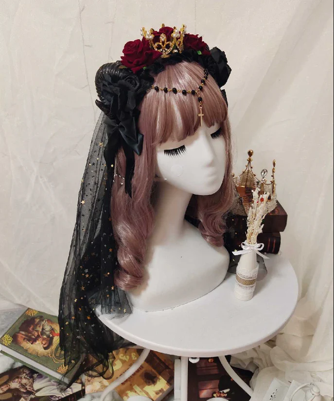 Yu Xixixi - Gothic Lolita Rose Crown KC with Veil Pendant Customized - Image 2