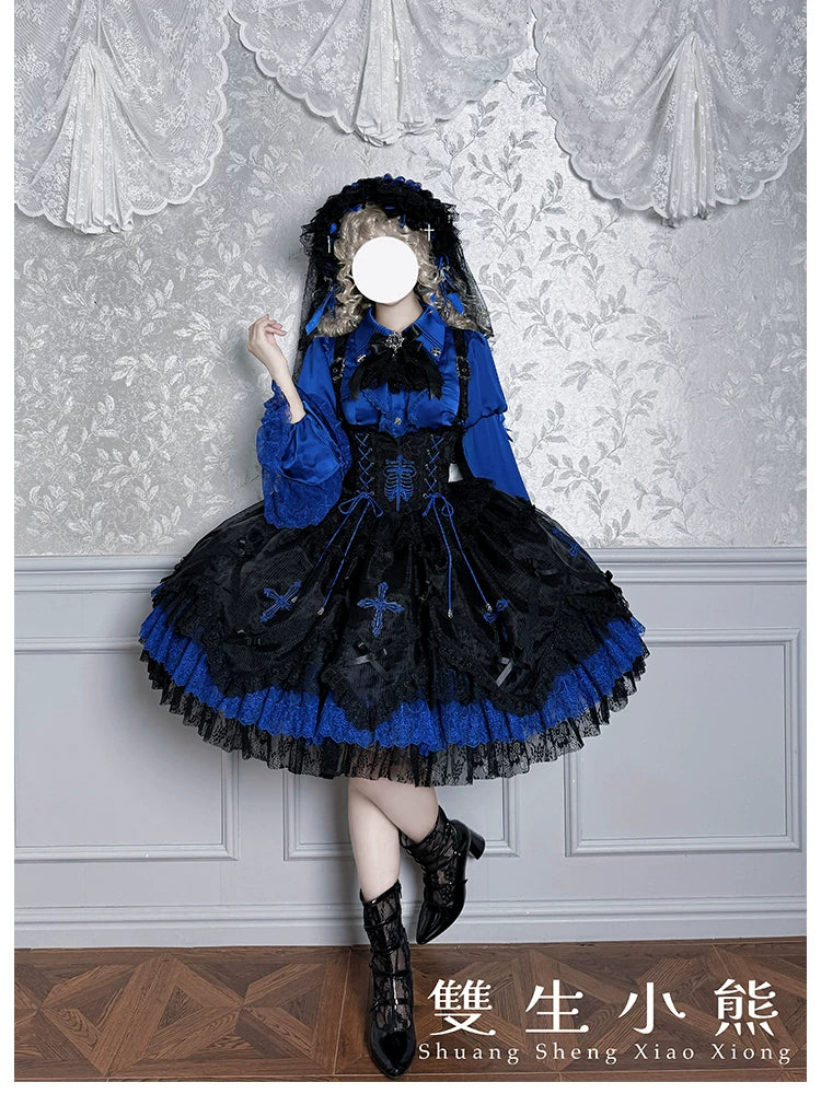 Dark Fog Feast - Gothic Lolita Satin Blouse, Hime Sleeves - Image 10