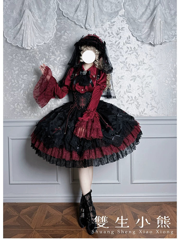 Dark Fog Feast - Gothic Lolita Satin Blouse, Hime Sleeves - Image 11